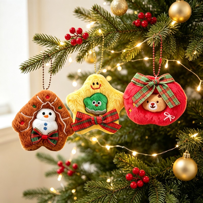 Embroidery Xmas Decorations - Paquete de 3 adornos navideños de