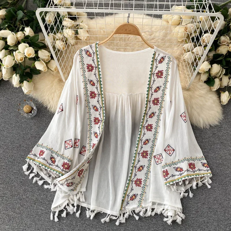 Camisa de verano para mujer, c - Embroidery Cardigan reseña y precio