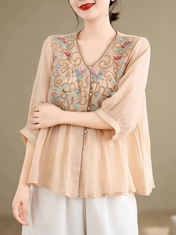 Camisa de estilo cardigan con  - Embroidery Cardigan reseña y precio