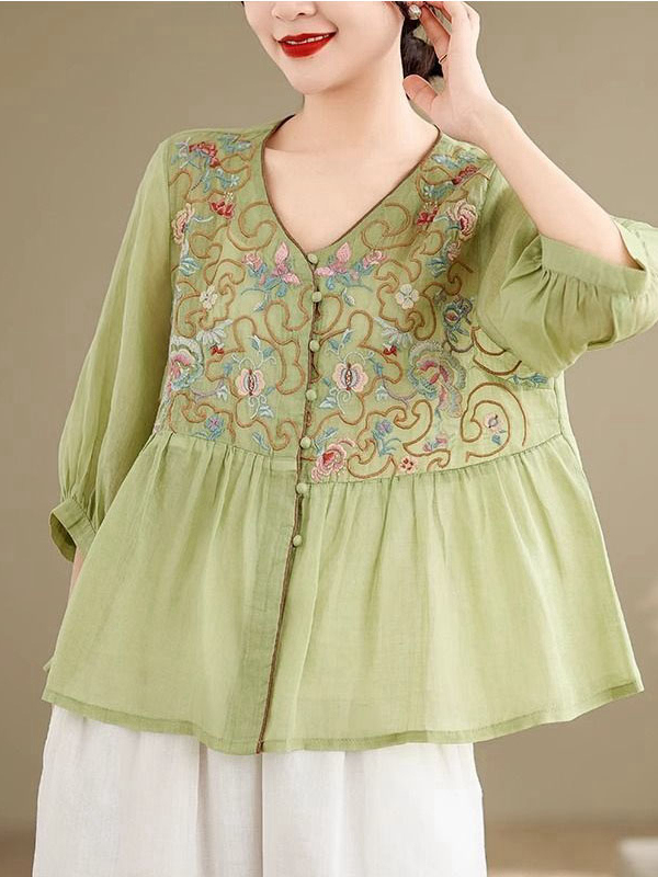 Camisa de estilo cardigan con  - Embroidery Cardigan reseña y precio