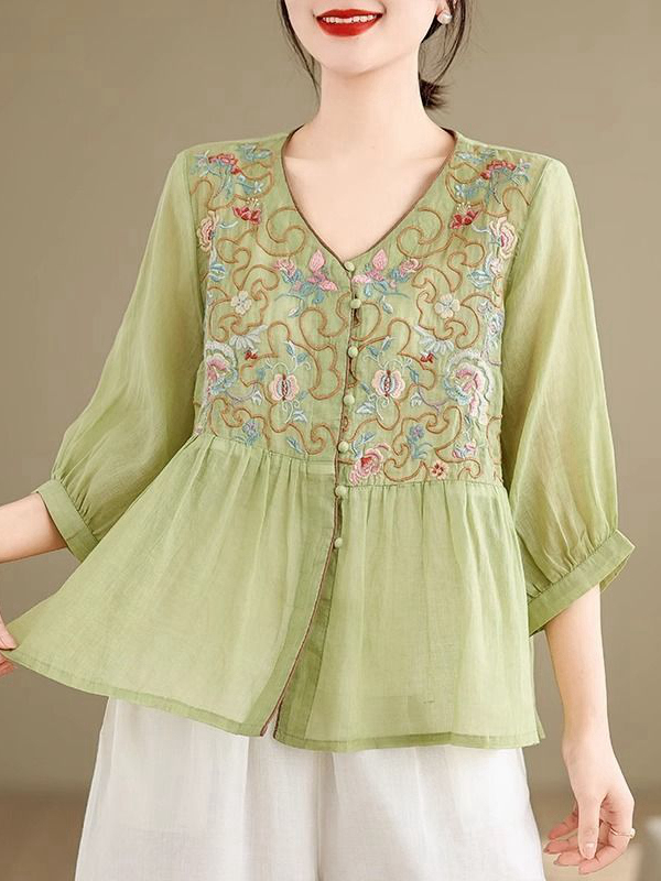 Camisa de estilo cardigan con  - Embroidery Cardigan reseña y precio