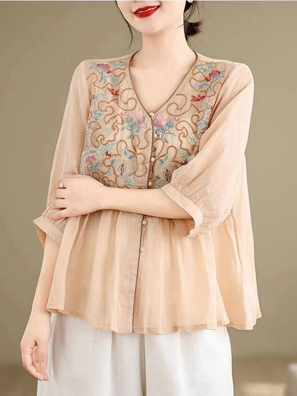 Camisa de estilo cardigan con  - Embroidery Cardigan reseña y precio