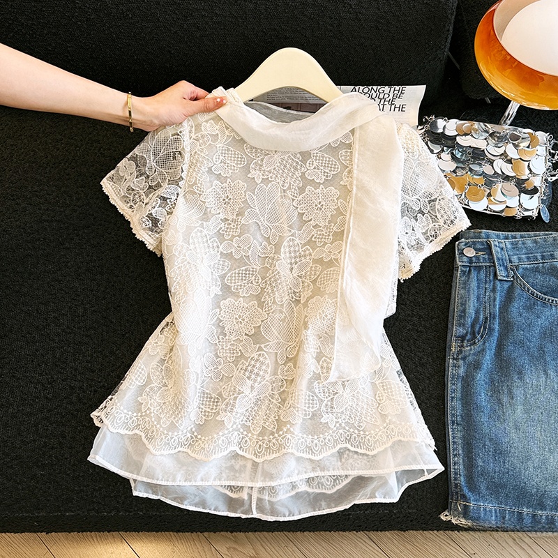 Elegante Camisa de Encaje con  - Embroidery Unique Design reseña y precio