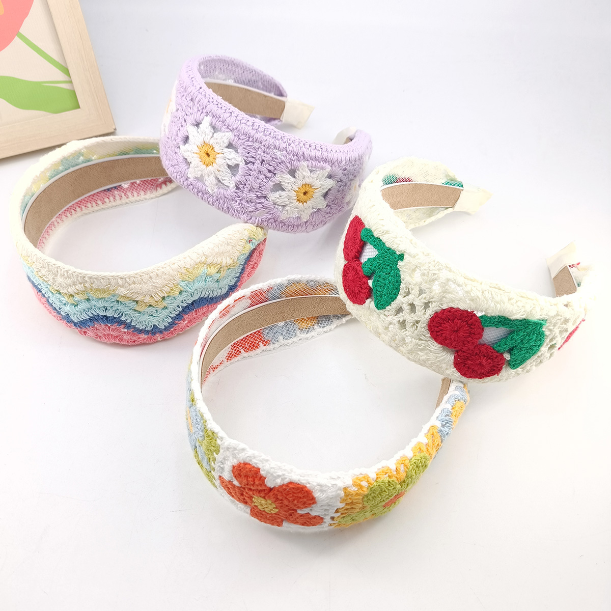 Diadema ancha de lana tejida c - Embroidery Ring reseña y precio